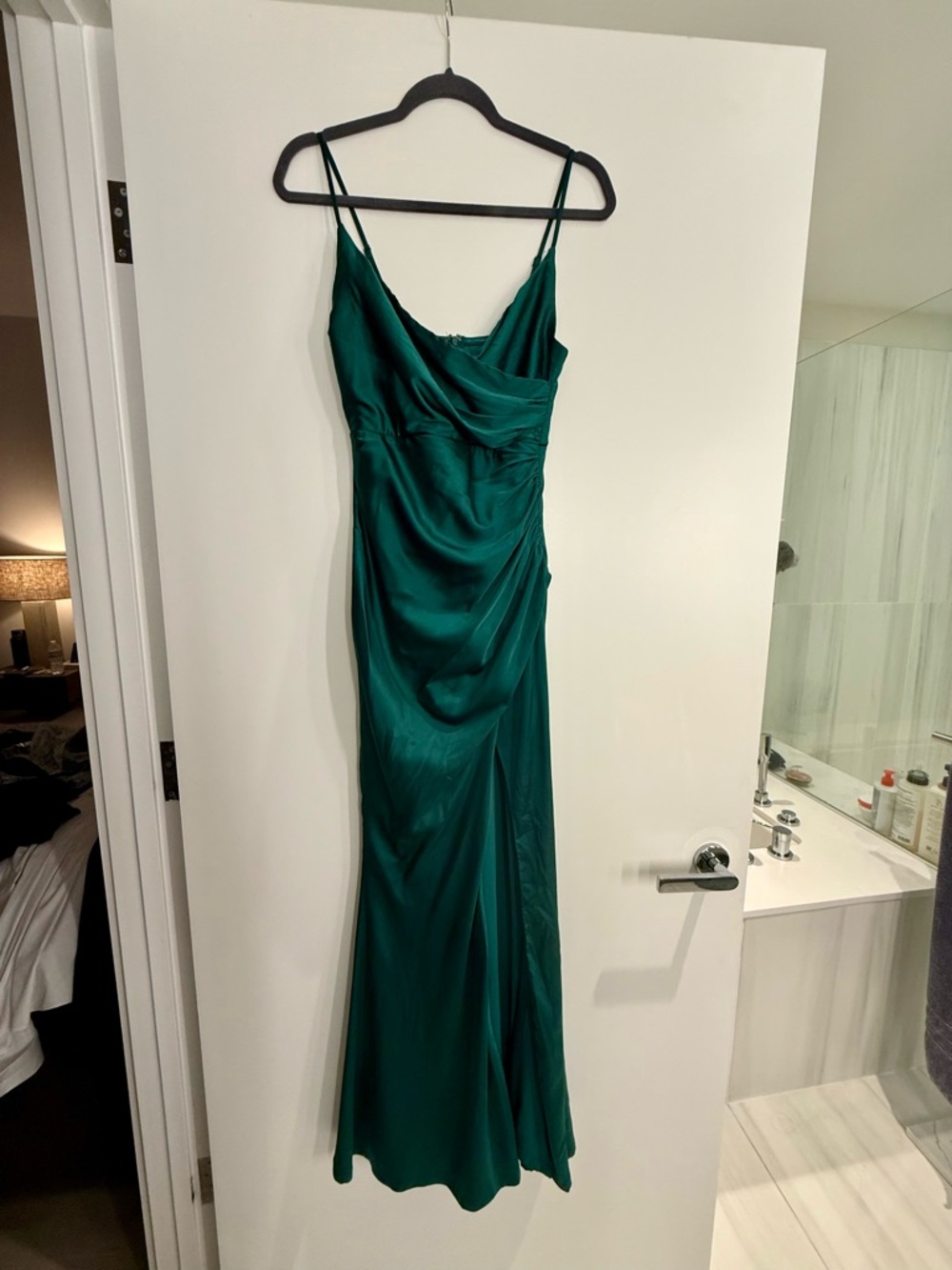 Baltic Born Emerald Green Satin Cowl Slip Maxi Dress
